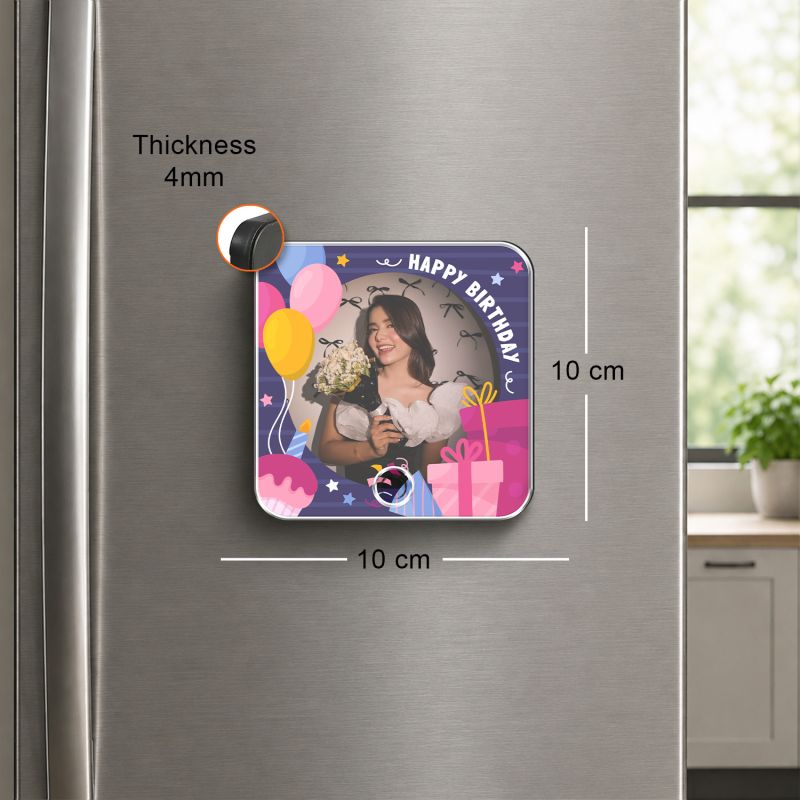 Personalized Happy Birthday Musical Fridge Photo Frame Magnet Rechargeable Wireless Music Box Birthday Gift for Girlfriend & Wife Custom with Any Song Music Playable Feature